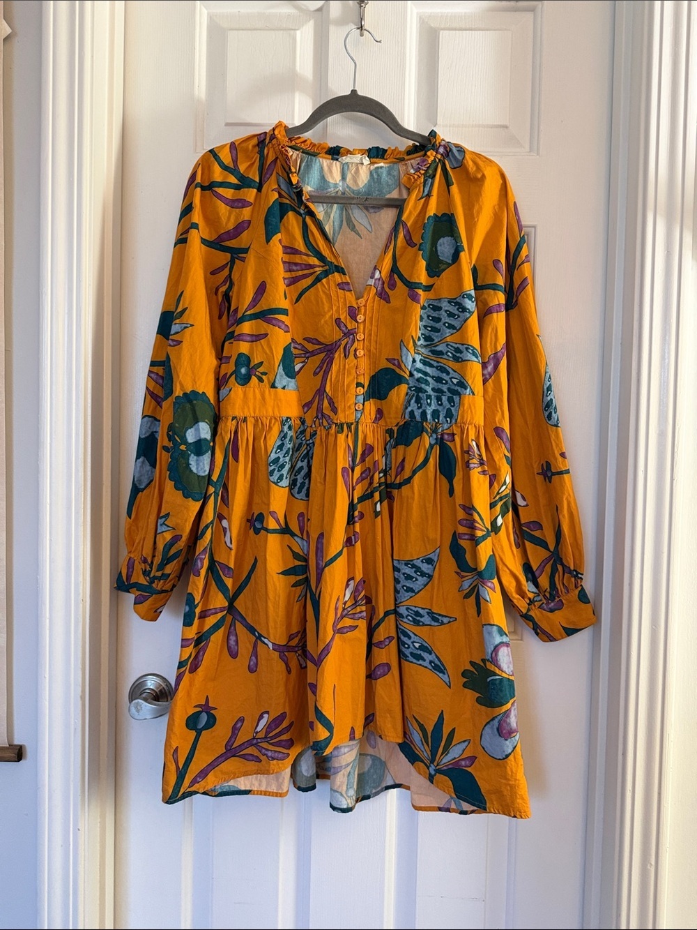 Anthropologie let me be V-Neck Long Sleeve Mini Dress in Mustard medium - Picture 5 of 9